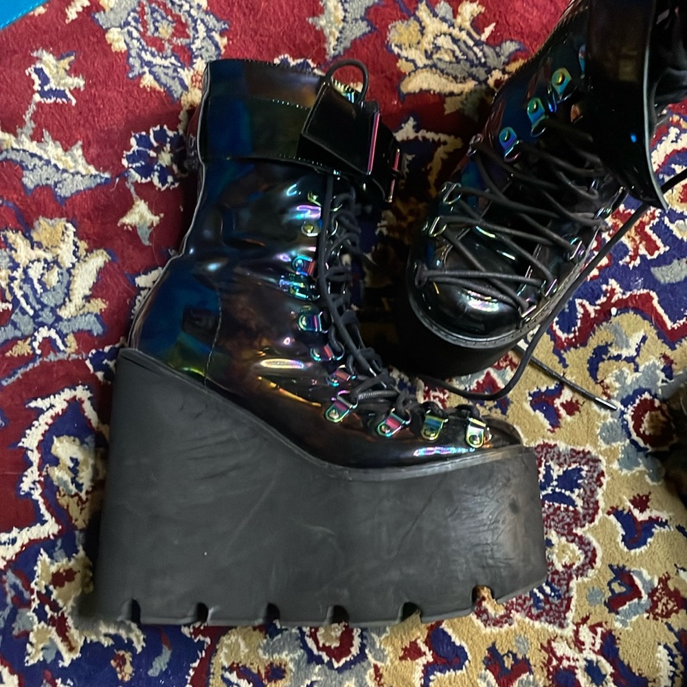 Dolls kill current mood oil slick platform boots